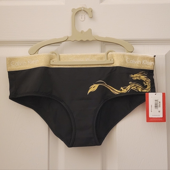 Calvin Klein Black and Gold Dragon Hipster Underwear Panties - Large - Picture 1 of 3